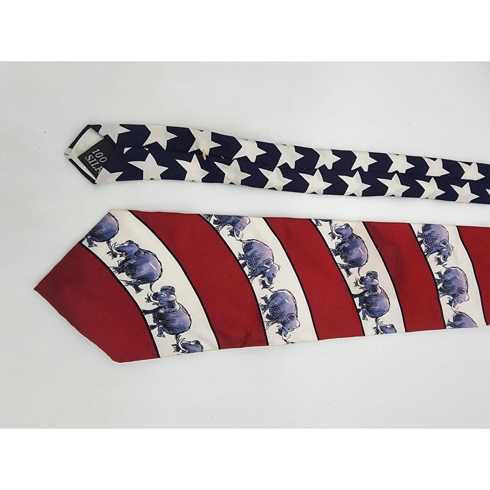 VTG Mike Luckovich GOP Republican Silk Tie Stars Stripes Flag USA Elephant 1996